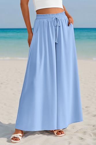PRETTYGARDEN Women's 2025 Summer Wide Leg Palazzo Pants High Waisted Flowy Pockets Trendy Casual Lounge Boho Beach Trousers (Print Black,Small)