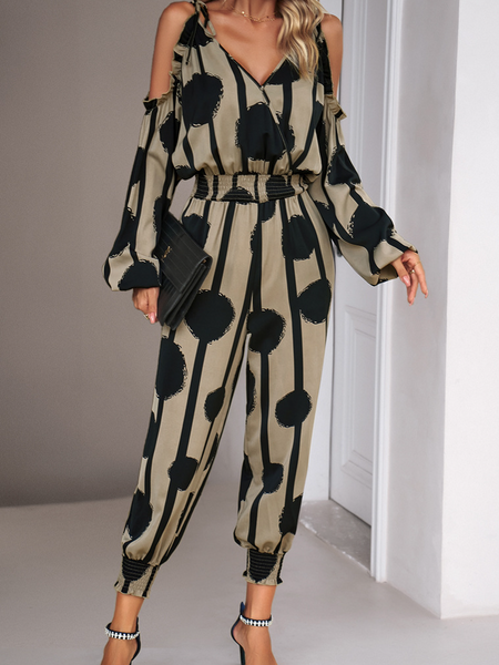 High Waist Dot Print Long Pants Jumpsuit HWW9CYPXMM