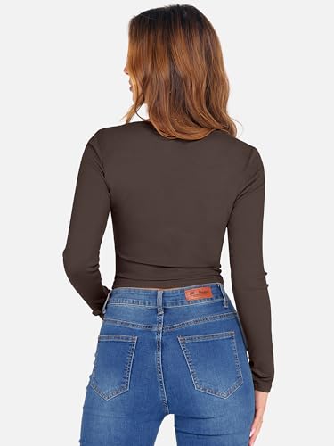 ANRABESS Women's Long Sleeve Crop Top Square Neck Ribbed Slim Fitted Shirts Casual Workout Basic Tees 2025 Fall Y2k Clothes Khaki Small