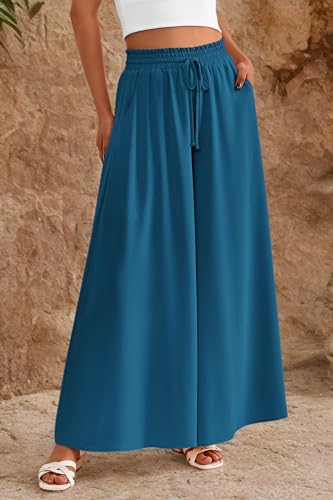 PRETTYGARDEN Women's 2025 Summer Wide Leg Palazzo Pants High Waisted Flowy Pockets Trendy Casual Lounge Boho Beach Trousers (Print Black,Small)