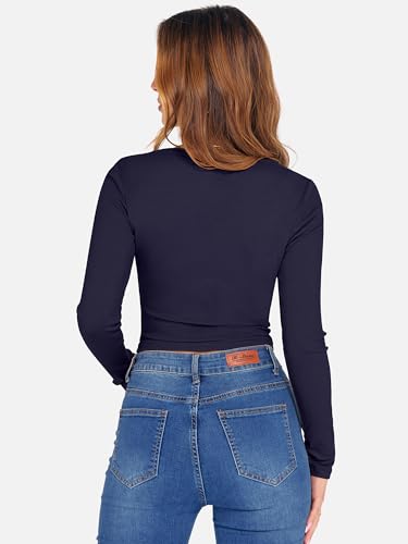 ANRABESS Women's Long Sleeve Crop Top Square Neck Ribbed Slim Fitted Shirts Casual Workout Basic Tees 2025 Fall Y2k Clothes Khaki Small