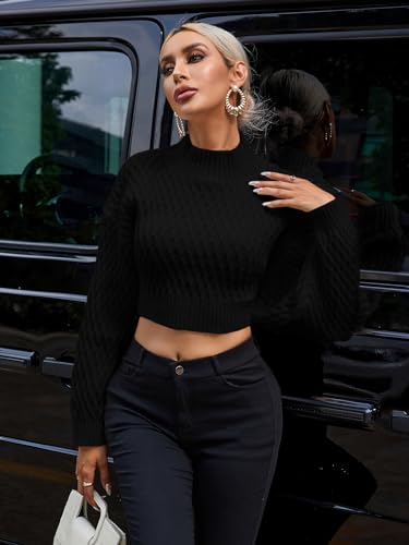 GORGLITTER Women's Bow Open Back Sweater Top Trendy Long Sleeve Backless Drop Shoulder Mock Neck Cable Knit Sweaters Beige Large