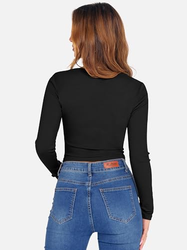 ANRABESS Women's Long Sleeve Crop Top Square Neck Ribbed Slim Fitted Shirts Casual Workout Basic Tees 2025 Fall Y2k Clothes Khaki Small