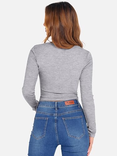 ANRABESS Women's Long Sleeve Crop Top Square Neck Ribbed Slim Fitted Shirts Casual Workout Basic Tees 2025 Fall Y2k Clothes Khaki Small