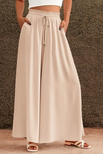 PRETTYGARDEN Women's 2025 Summer Wide Leg Palazzo Pants High Waisted Flowy Pockets Trendy Casual Lounge Boho Beach Trousers (Print Black,Small)