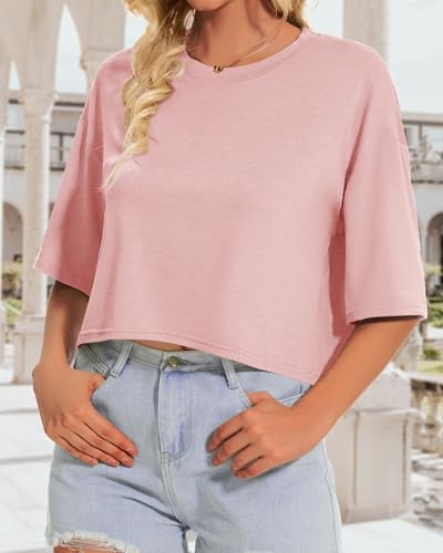 Summer Crop Tops for Womens Casual Half Sleeve Top Loose Fit Short Sleeve T Shirts Workout Oversized Tees(Black,M)