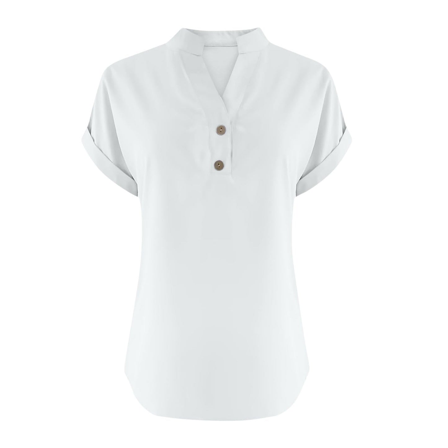 Big Spring Deals Summer Tops for Women 2025 Trendy Short Sleeve Cotton Linen Shirt Casual Button v Neck Tunic Blouses Outfits White Travel Shirts for Women M