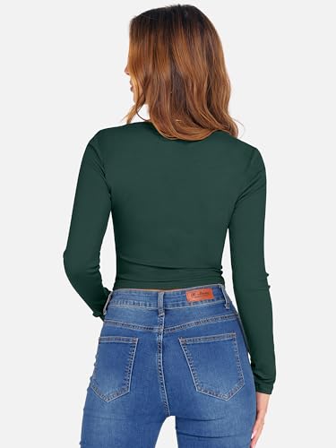 ANRABESS Women's Long Sleeve Crop Top Square Neck Ribbed Slim Fitted Shirts Casual Workout Basic Tees 2025 Fall Y2k Clothes Khaki Small
