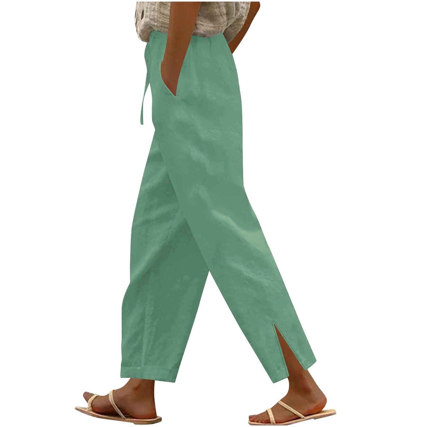Womens Summer Pants Lightweight Casual Cotton Linen Pants for Women 2025 Summer Gauze Drawstring High Waisted Wide Leg Trousers Beach Vacation Clothes White XL