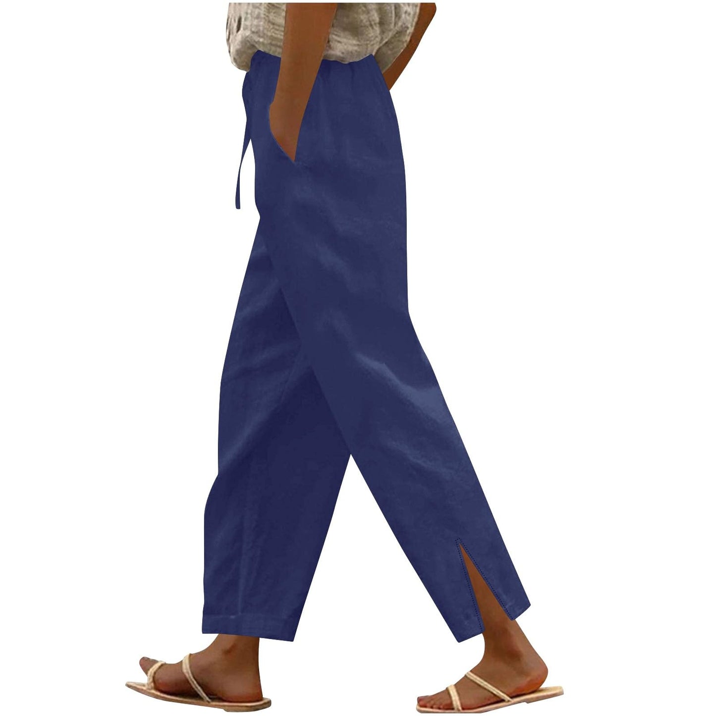 Womens Summer Pants Lightweight Casual Cotton Linen Pants for Women 2025 Summer Gauze Drawstring High Waisted Wide Leg Trousers Beach Vacation Clothes White XL