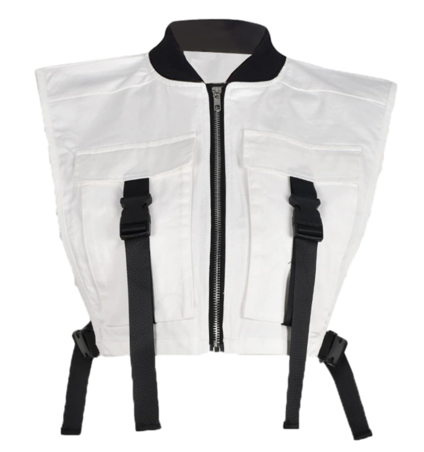 Bnigung Women's Sexy Crop Cargo Vest Sleeveless Buckle Zip Up Vest Jacket Tops Steampunk Streetwear with Pockets(Khaki,XL)