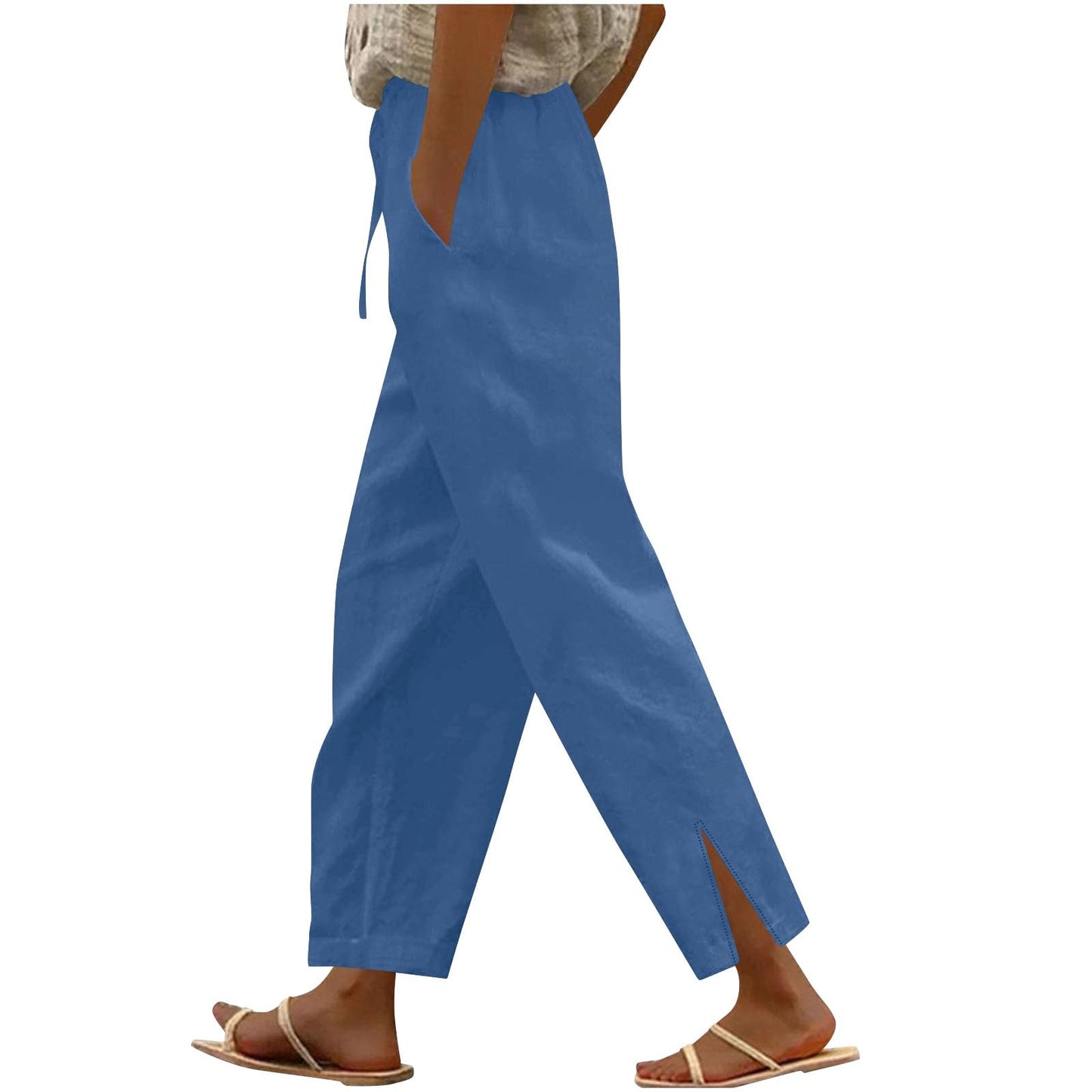 Womens Summer Pants Lightweight Casual Cotton Linen Pants for Women 2025 Summer Gauze Drawstring High Waisted Wide Leg Trousers Beach Vacation Clothes White XL