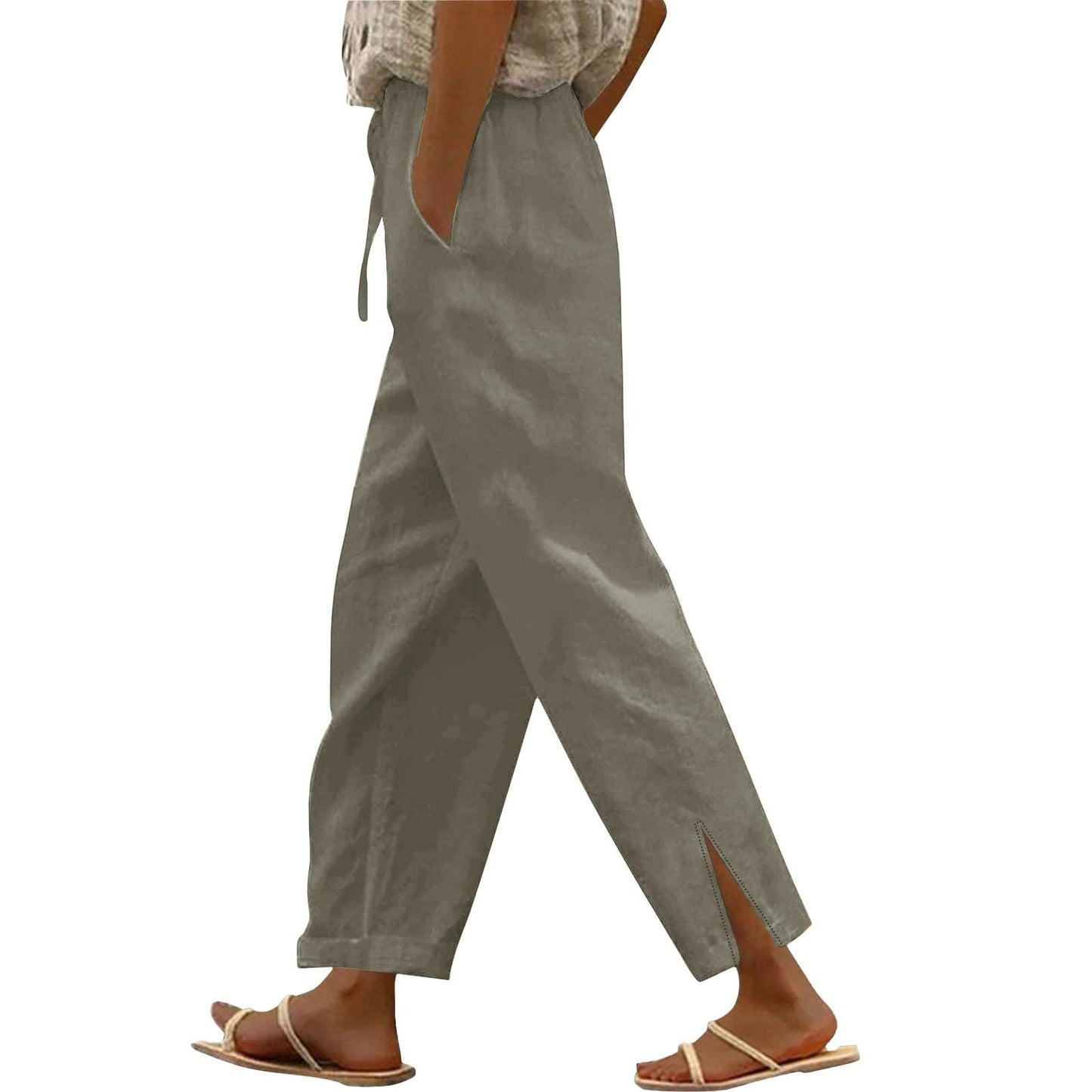 Womens Summer Pants Lightweight Casual Cotton Linen Pants for Women 2025 Summer Gauze Drawstring High Waisted Wide Leg Trousers Beach Vacation Clothes White XL