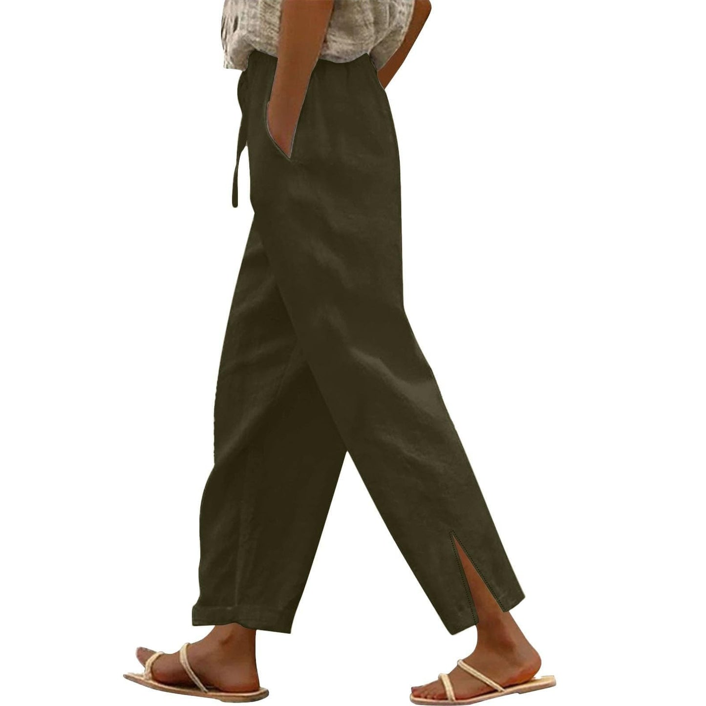 Womens Summer Pants Lightweight Casual Cotton Linen Pants for Women 2025 Summer Gauze Drawstring High Waisted Wide Leg Trousers Beach Vacation Clothes White XL
