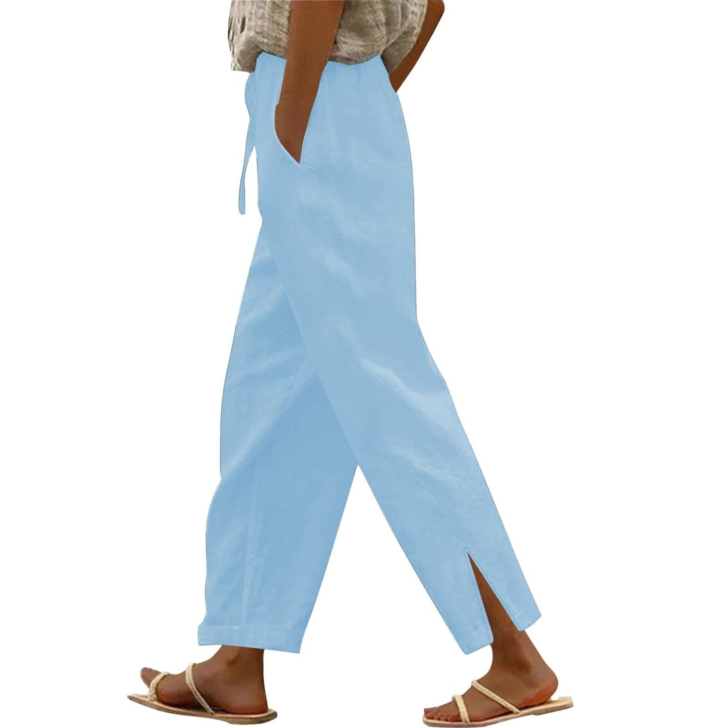 Womens Summer Pants Lightweight Casual Cotton Linen Pants for Women 2025 Summer Gauze Drawstring High Waisted Wide Leg Trousers Beach Vacation Clothes White XL