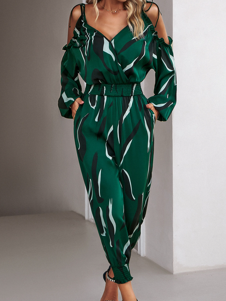 High Waist Dot Print Long Pants Jumpsuit HWW9CYPXMM