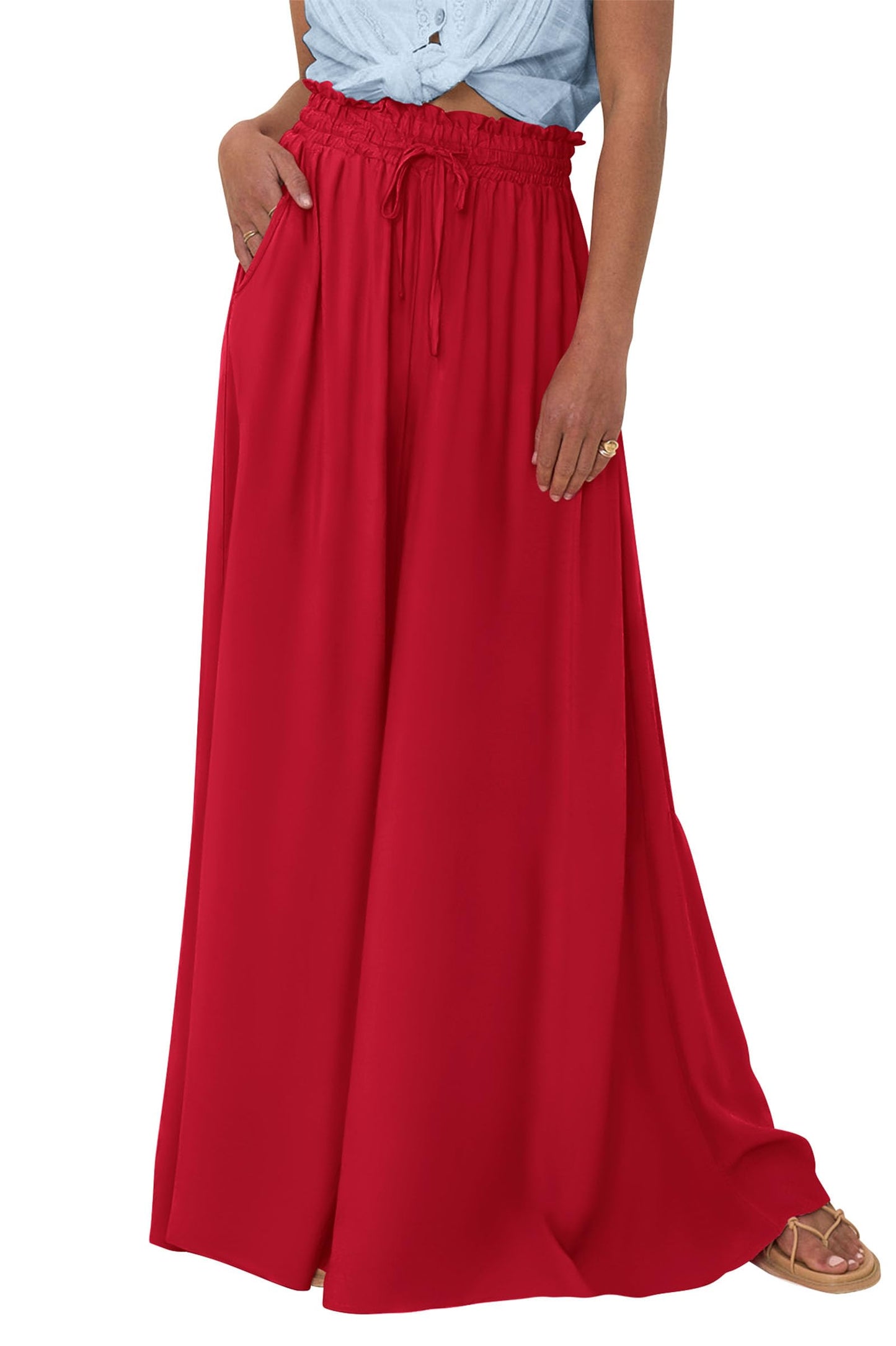 PRETTYGARDEN Women's 2025 Summer Wide Leg Palazzo Pants High Waisted Flowy Pockets Trendy Casual Lounge Boho Beach Trousers (Print Black,Small)