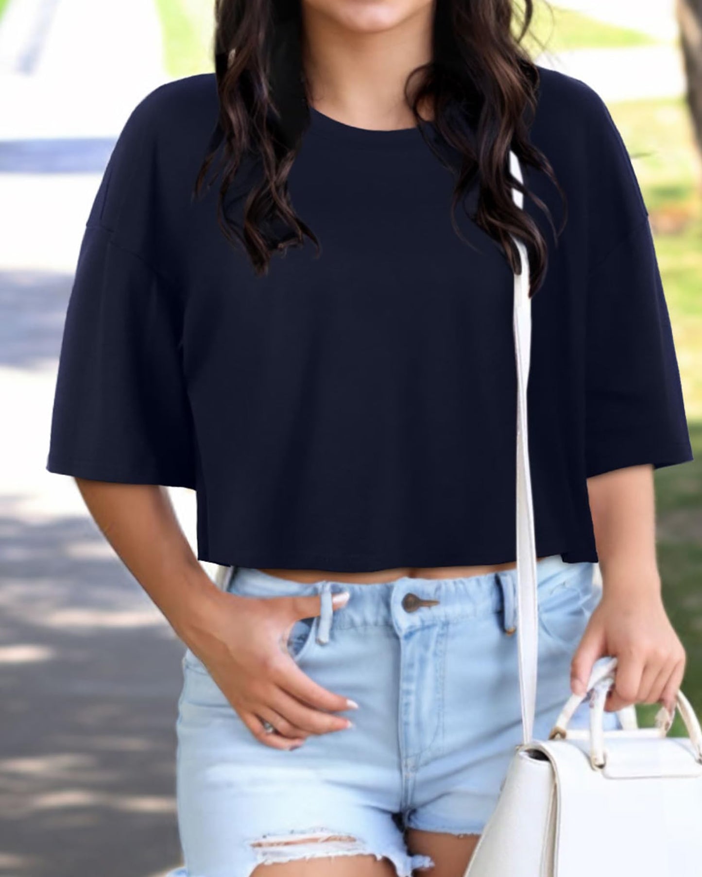 Summer Crop Tops for Womens Casual Half Sleeve Top Loose Fit Short Sleeve T Shirts Workout Oversized Tees(Black,M)