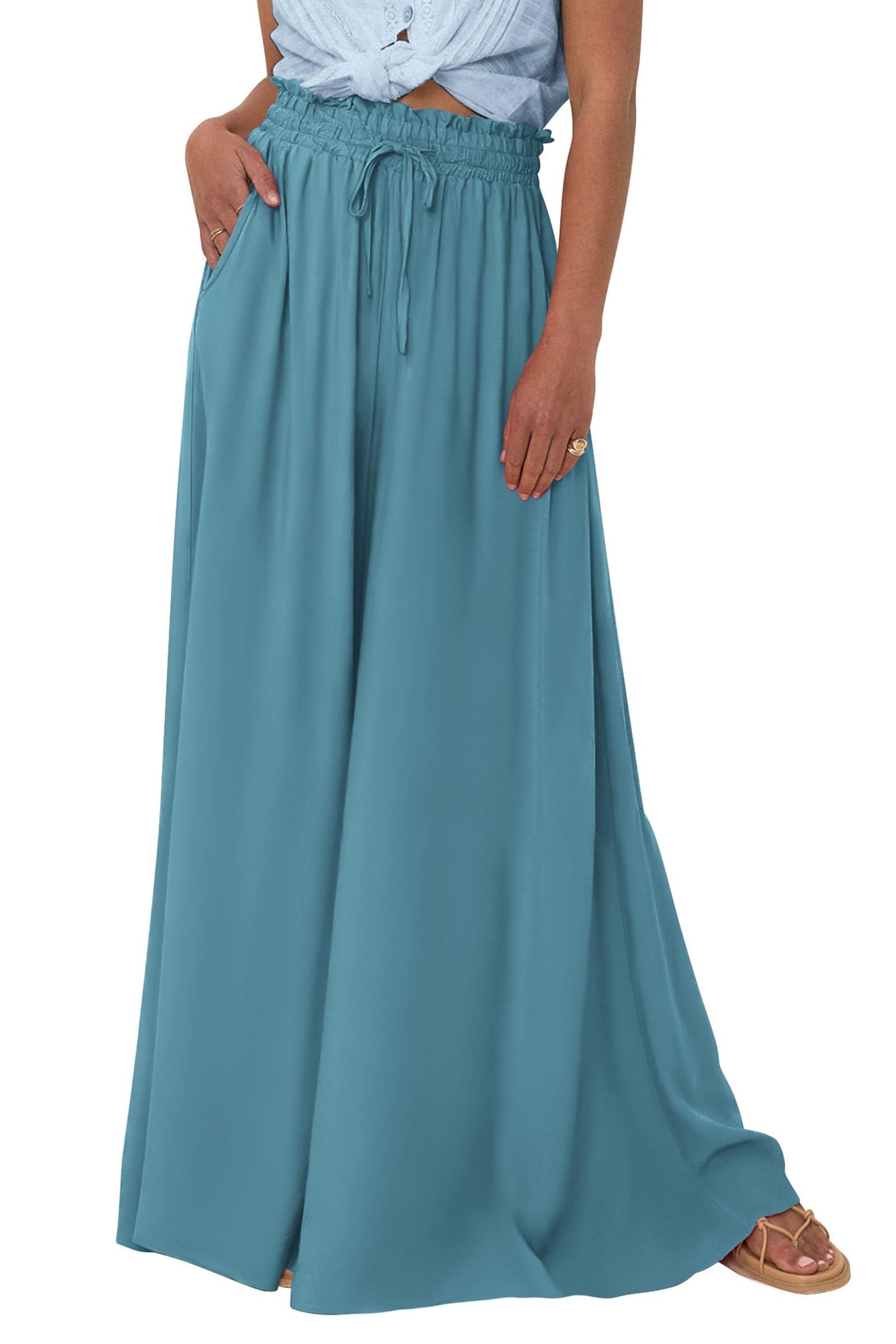 PRETTYGARDEN Women's 2025 Summer Wide Leg Palazzo Pants High Waisted Flowy Pockets Trendy Casual Lounge Boho Beach Trousers (Print Black,Small)