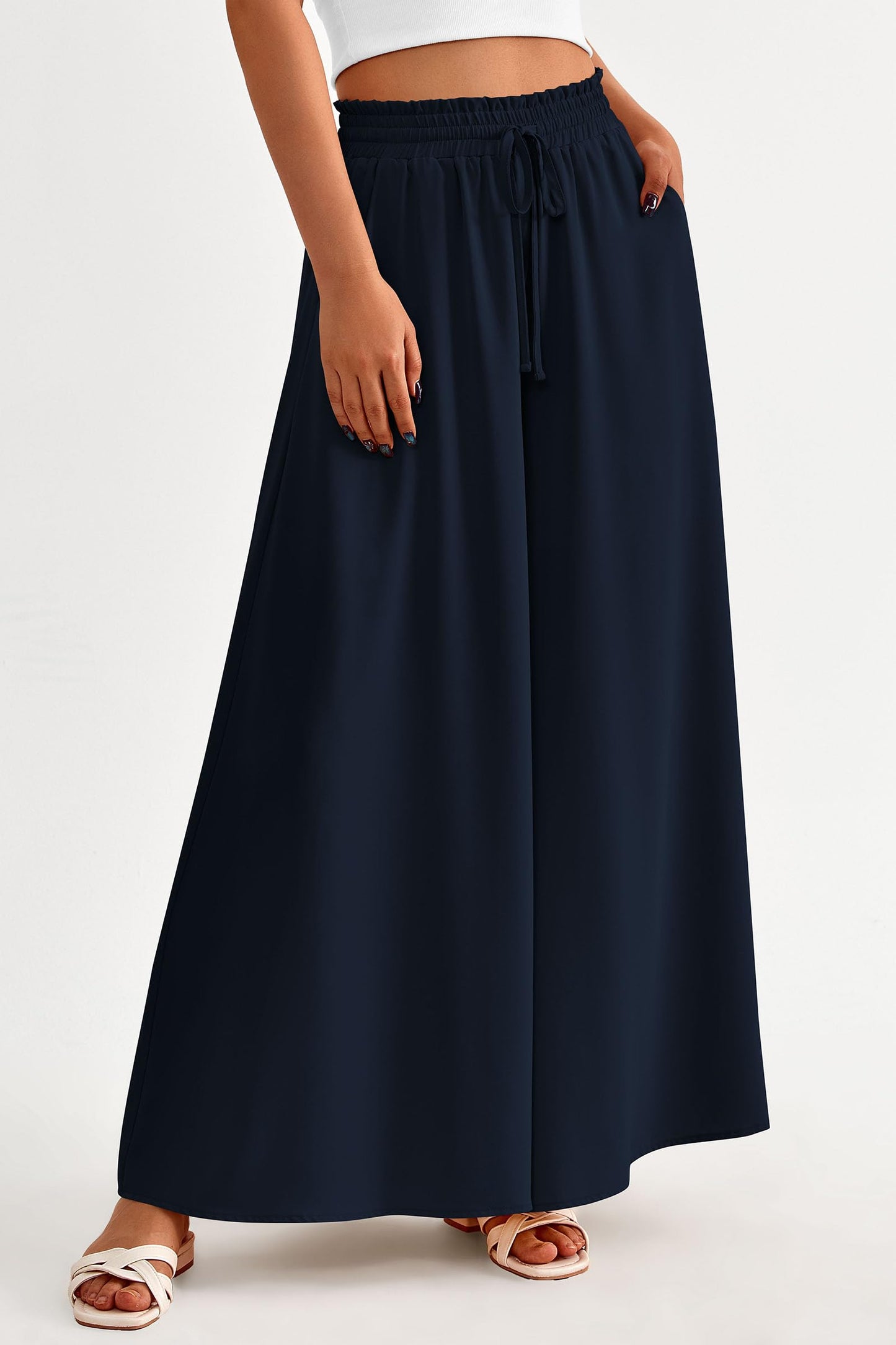PRETTYGARDEN Women's 2025 Summer Wide Leg Palazzo Pants High Waisted Flowy Pockets Trendy Casual Lounge Boho Beach Trousers (Print Black,Small)