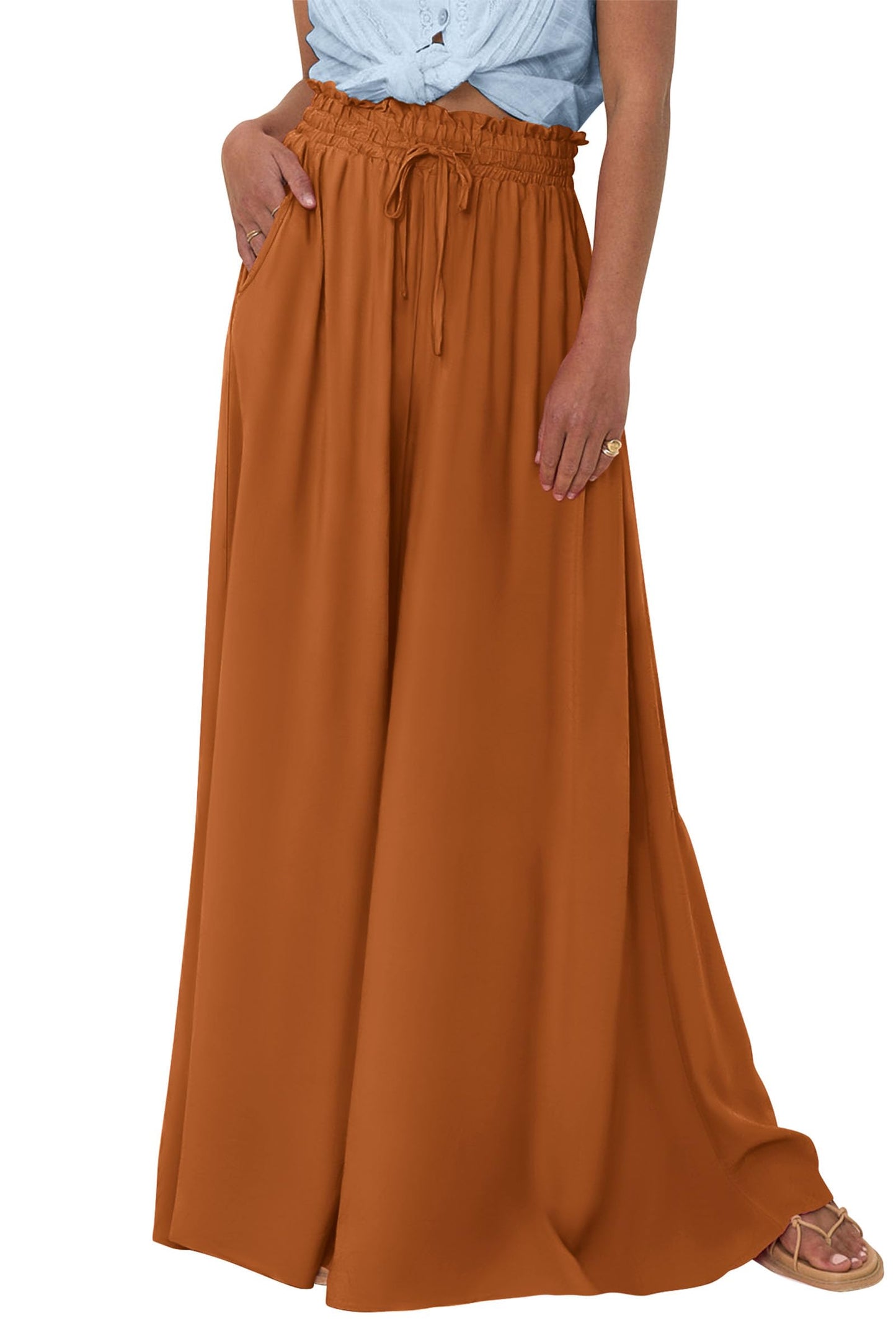 PRETTYGARDEN Women's 2025 Summer Wide Leg Palazzo Pants High Waisted Flowy Pockets Trendy Casual Lounge Boho Beach Trousers (Print Black,Small)