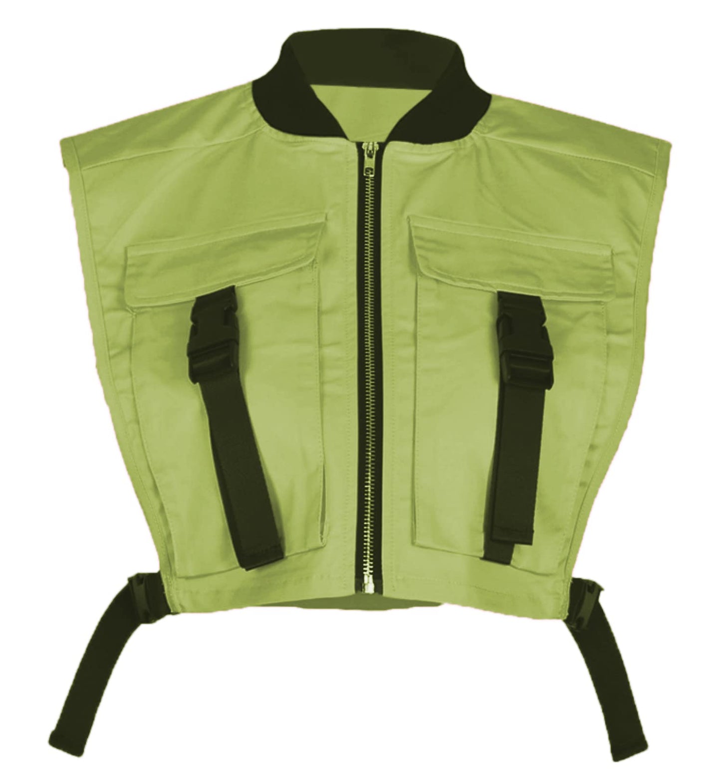 Bnigung Women's Sexy Crop Cargo Vest Sleeveless Buckle Zip Up Vest Jacket Tops Steampunk Streetwear with Pockets(Khaki,XL)