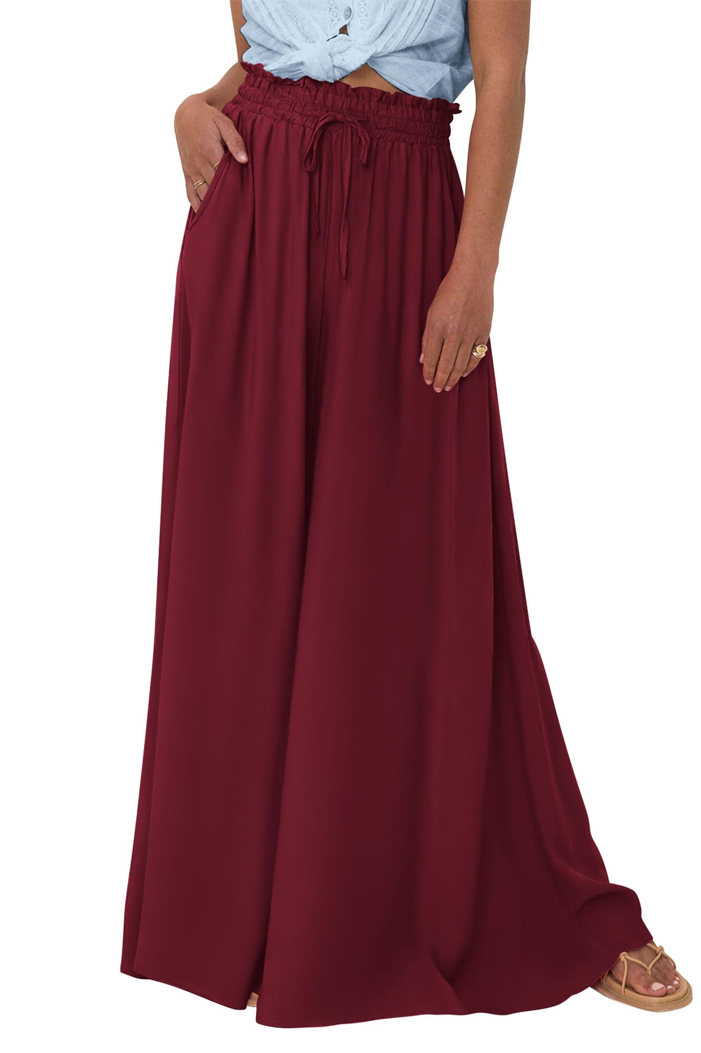 PRETTYGARDEN Women's 2025 Summer Wide Leg Palazzo Pants High Waisted Flowy Pockets Trendy Casual Lounge Boho Beach Trousers (Print Black,Small)