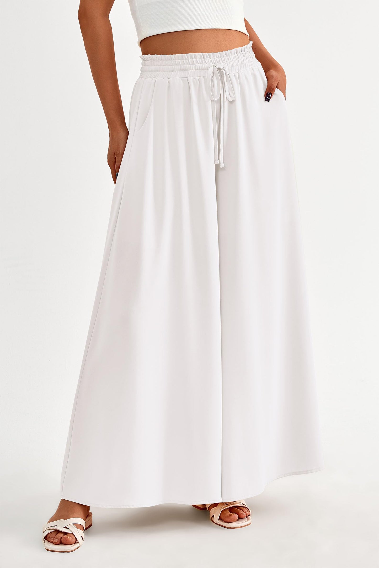 PRETTYGARDEN Women's 2025 Summer Wide Leg Palazzo Pants High Waisted Flowy Pockets Trendy Casual Lounge Boho Beach Trousers (Print Black,Small)