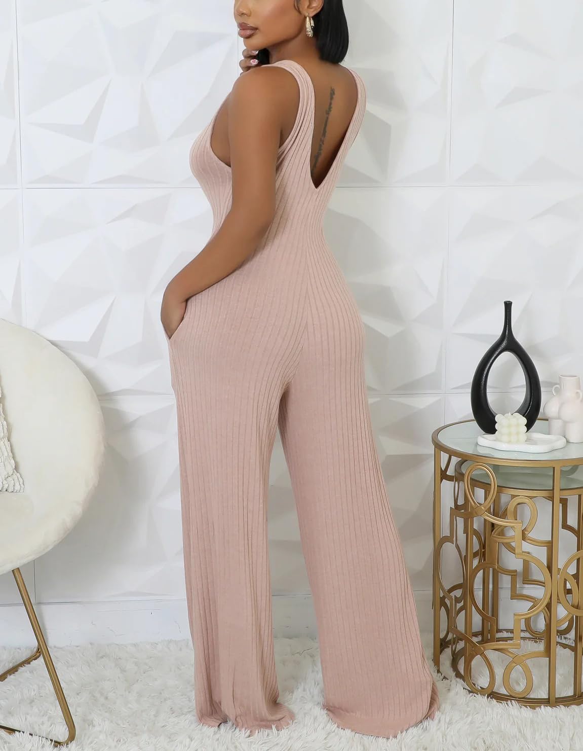 Vakkest Sexy Ribbed Knitted 2 Piece Jumpsuit Outfits for Women Long Sleeve Crop Cardigan Sweater Wide Leg Tank Romper Set
