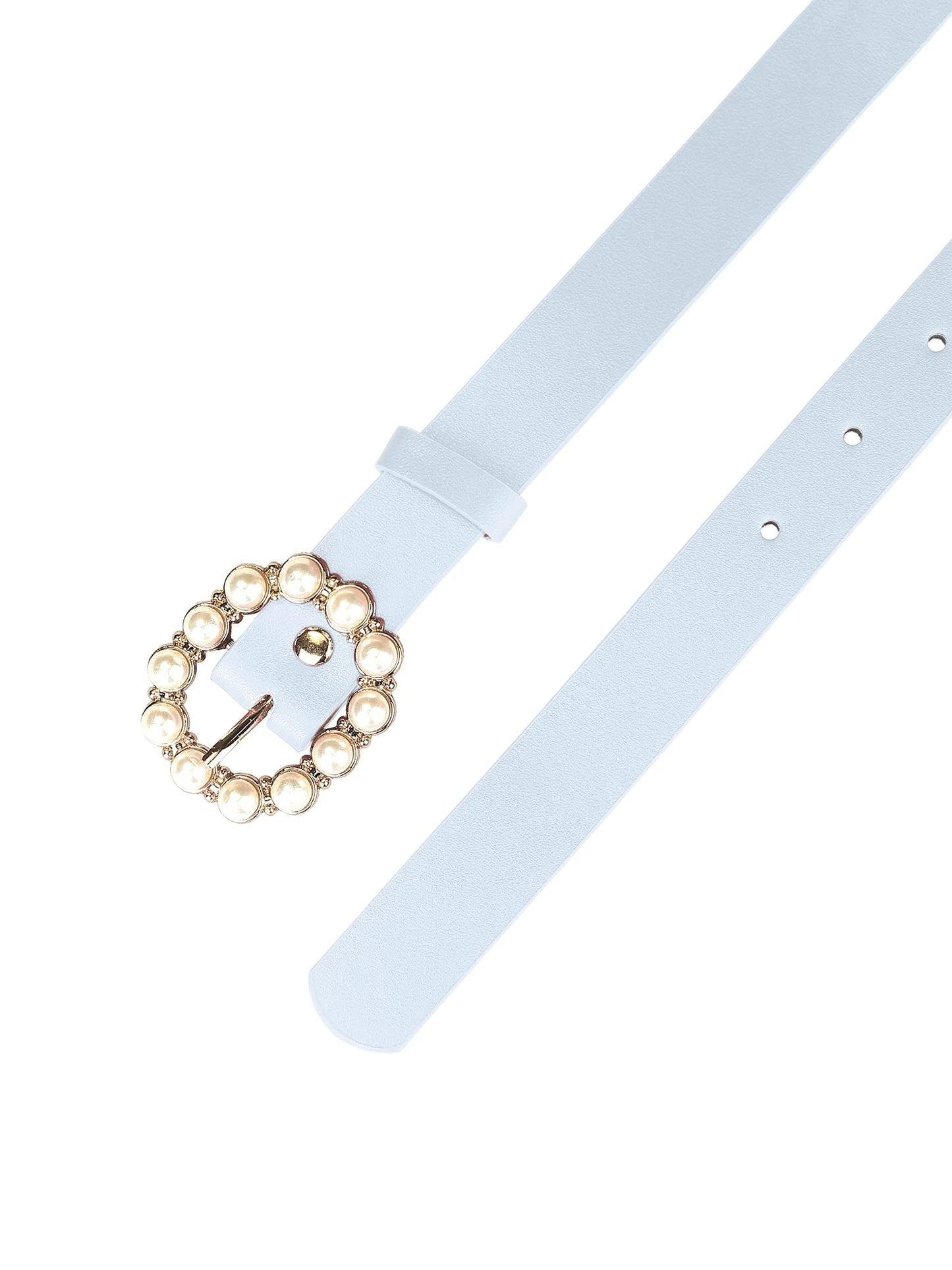 Allegra K Womens Pearl Waistband Skinny Leather Adjustable Pin Buckle Belt for Jeans Dresses Pants 75-90cm/29.53"-35.43" Black