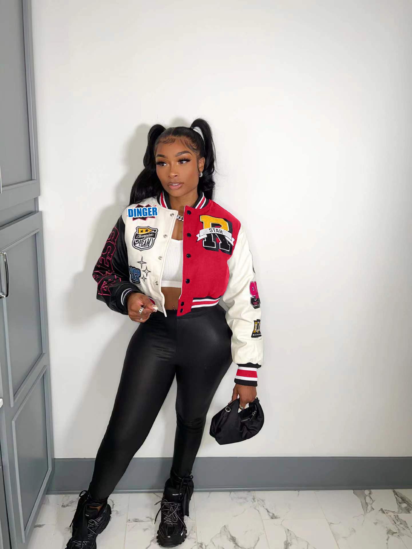 Glitrandi Varsity Jacket for Women Jacket with Patches Cropped Bomber Leather Jacket Woman Winter Spring 2025 S-XXL