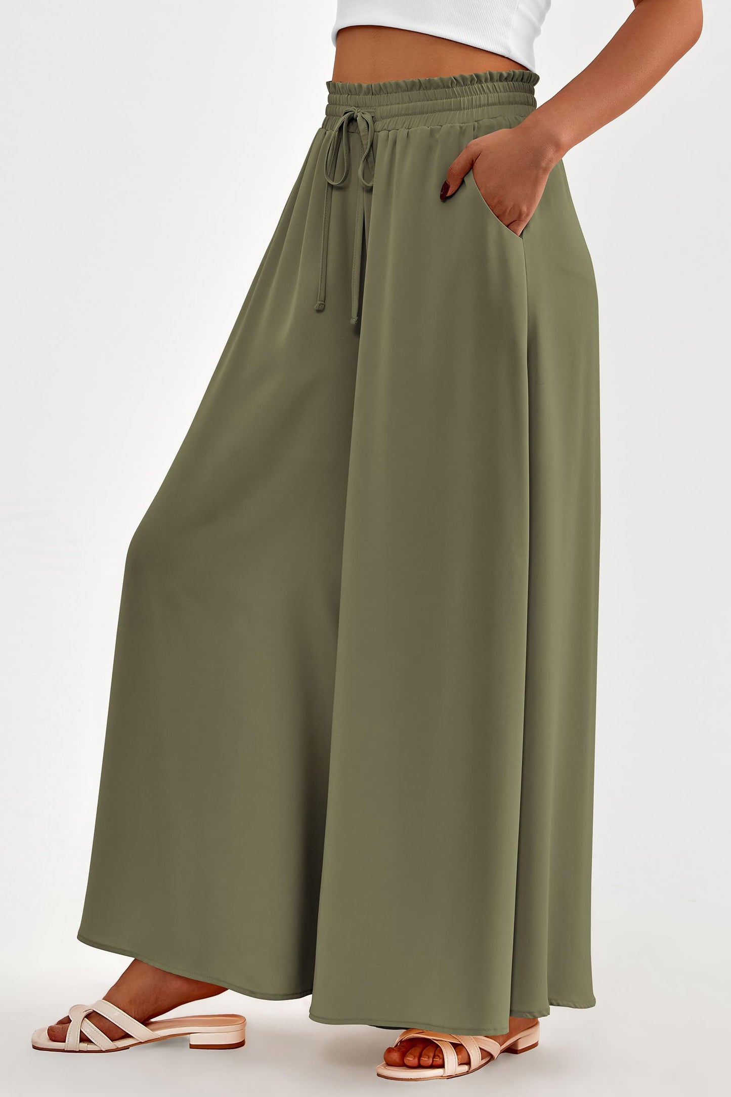 PRETTYGARDEN Women's 2025 Summer Wide Leg Palazzo Pants High Waisted Flowy Pockets Trendy Casual Lounge Boho Beach Trousers (Print Black,Small)
