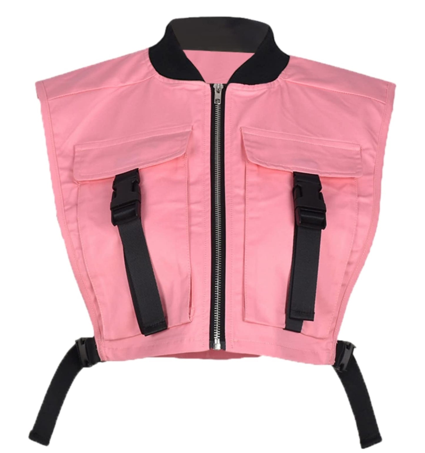 Bnigung Women's Sexy Crop Cargo Vest Sleeveless Buckle Zip Up Vest Jacket Tops Steampunk Streetwear with Pockets(Khaki,XL)