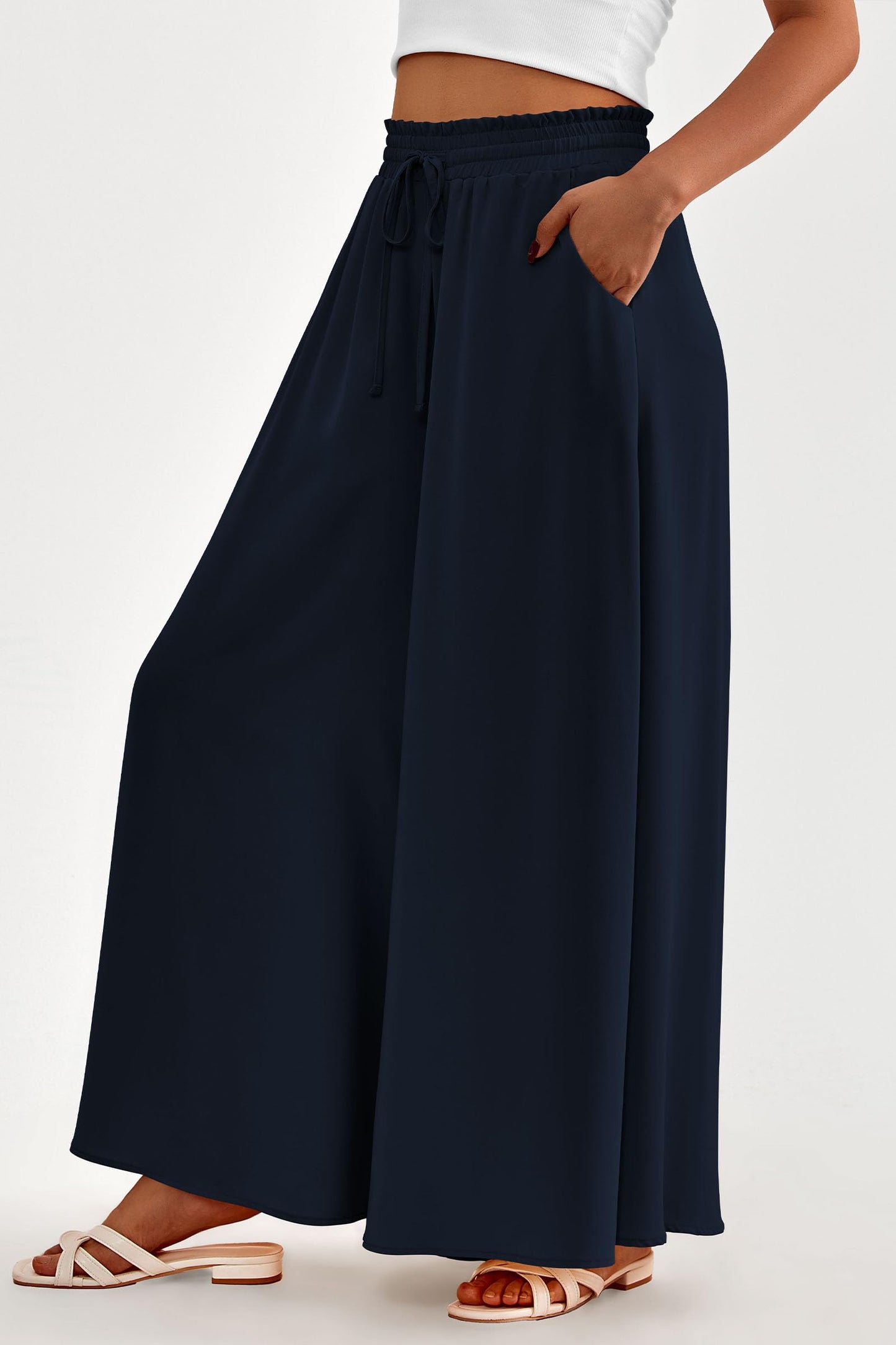 PRETTYGARDEN Women's 2025 Summer Wide Leg Palazzo Pants High Waisted Flowy Pockets Trendy Casual Lounge Boho Beach Trousers (Print Black,Small)