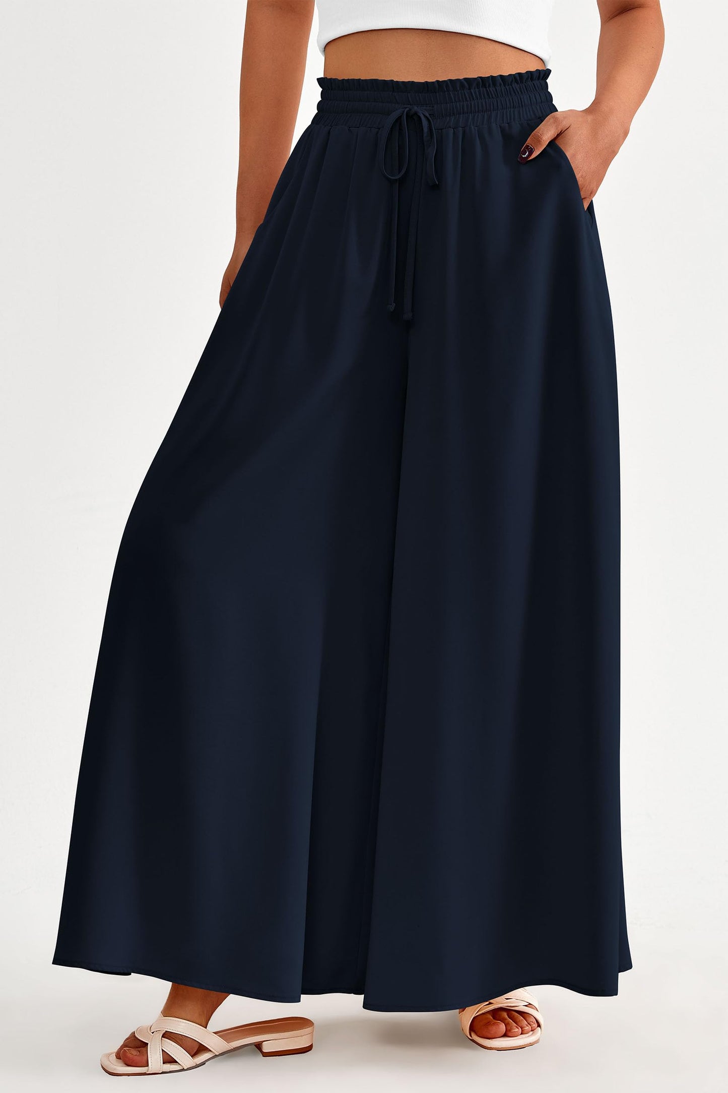 PRETTYGARDEN Women's 2025 Summer Wide Leg Palazzo Pants High Waisted Flowy Pockets Trendy Casual Lounge Boho Beach Trousers (Print Black,Small)