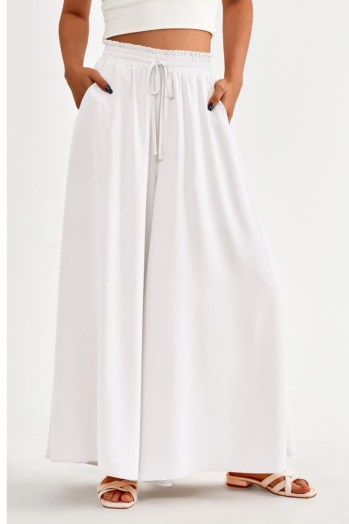 PRETTYGARDEN Women's 2025 Summer Wide Leg Palazzo Pants High Waisted Flowy Pockets Trendy Casual Lounge Boho Beach Trousers (Print Black,Small)