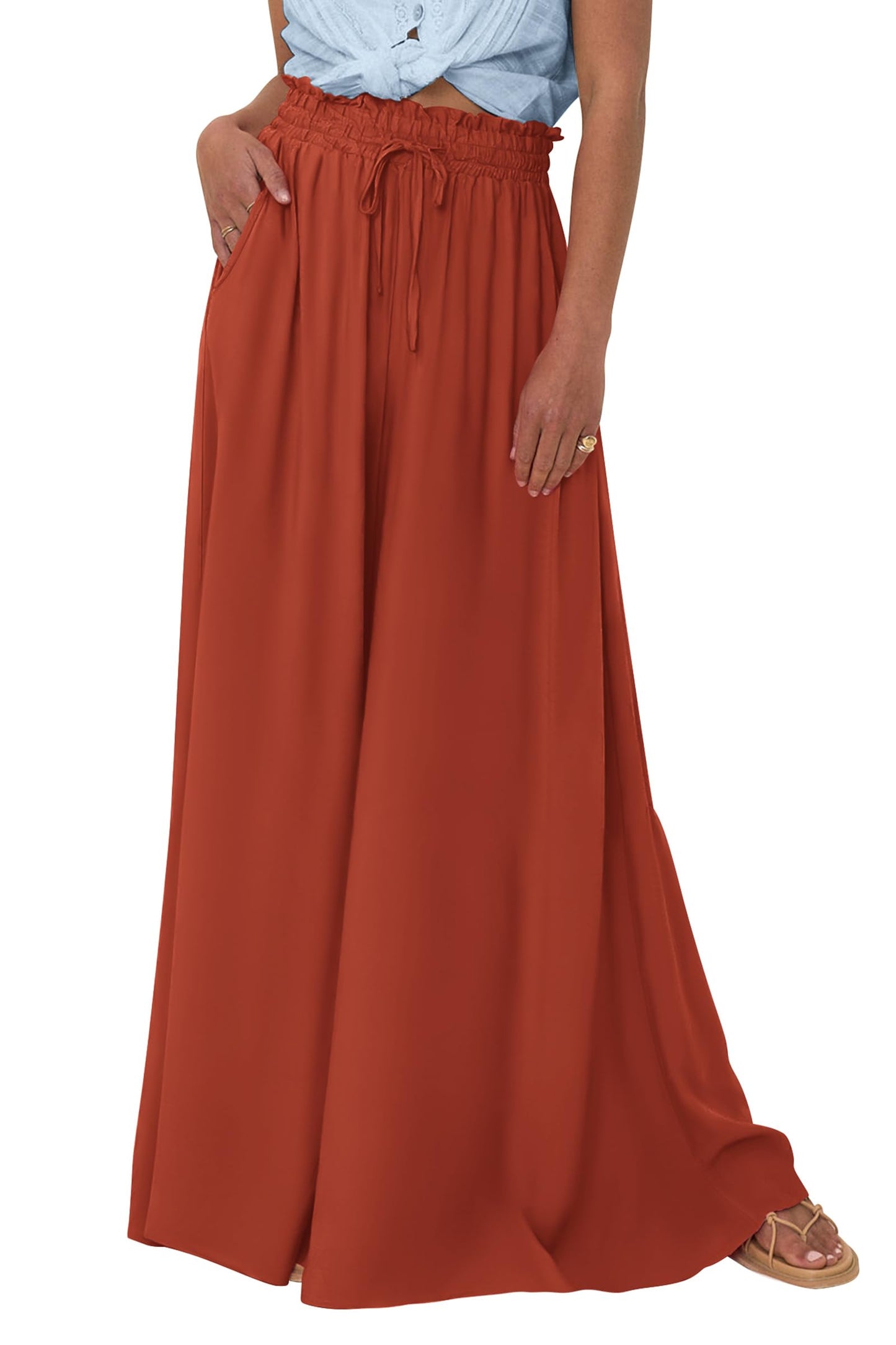 PRETTYGARDEN Women's 2025 Summer Wide Leg Palazzo Pants High Waisted Flowy Pockets Trendy Casual Lounge Boho Beach Trousers (Print Black,Small)
