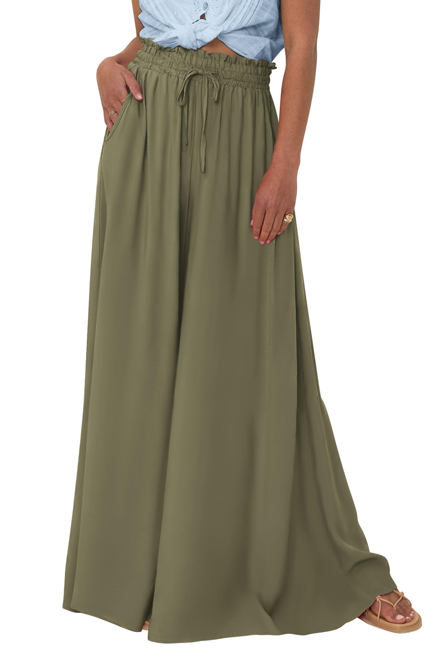 PRETTYGARDEN Women's 2025 Summer Wide Leg Palazzo Pants High Waisted Flowy Pockets Trendy Casual Lounge Boho Beach Trousers (Print Black,Small)