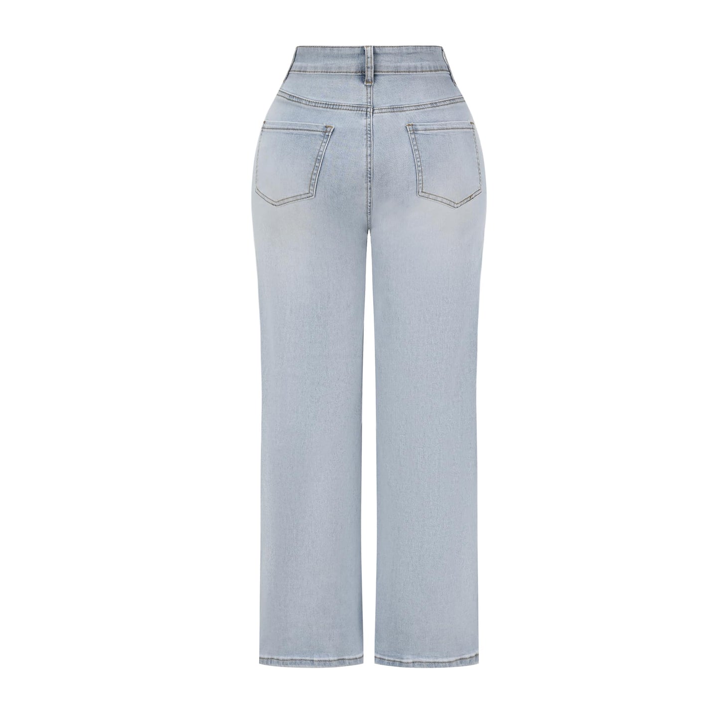 THUNDER STAR Womens High Waisted Wide Leg Jeans Stretchy Distressed Denim Pants Light Blue XXL