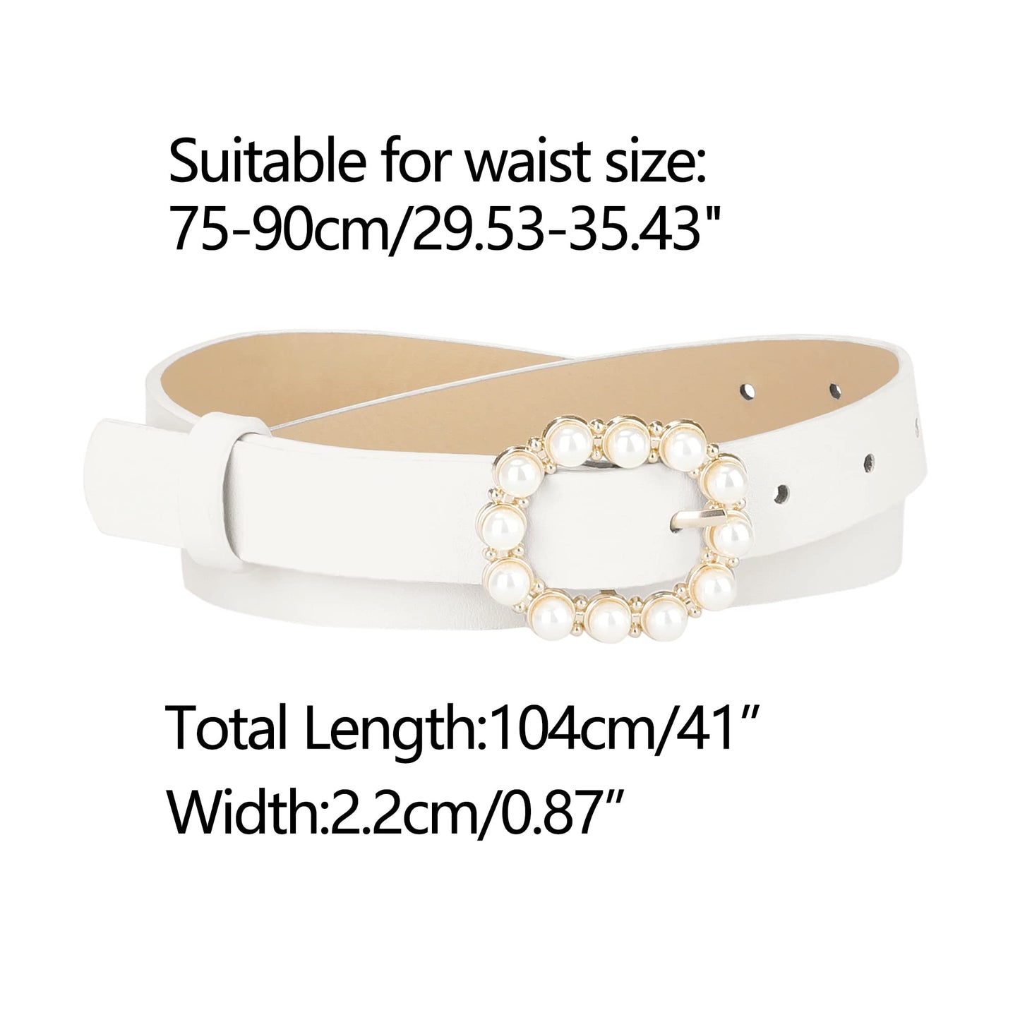 Allegra K Womens Pearl Waistband Skinny Leather Adjustable Pin Buckle Belt for Jeans Dresses Pants 75-90cm/29.53"-35.43" Black
