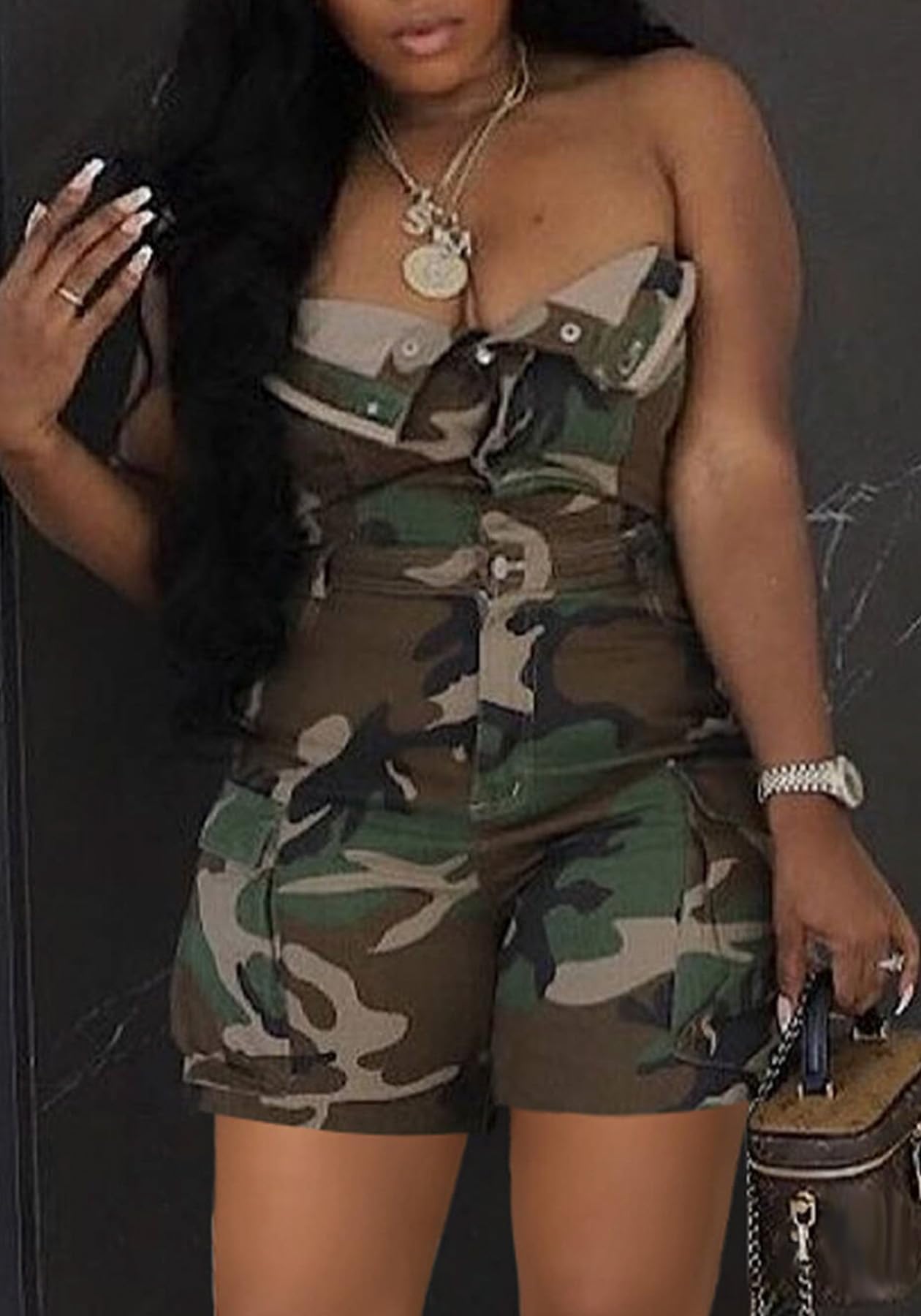 Unybwonn Women's Sexy off Shoulder Tube Denim Cargo Jumpsuits Corset Y2k Jean Shorts Rompers Overalls
