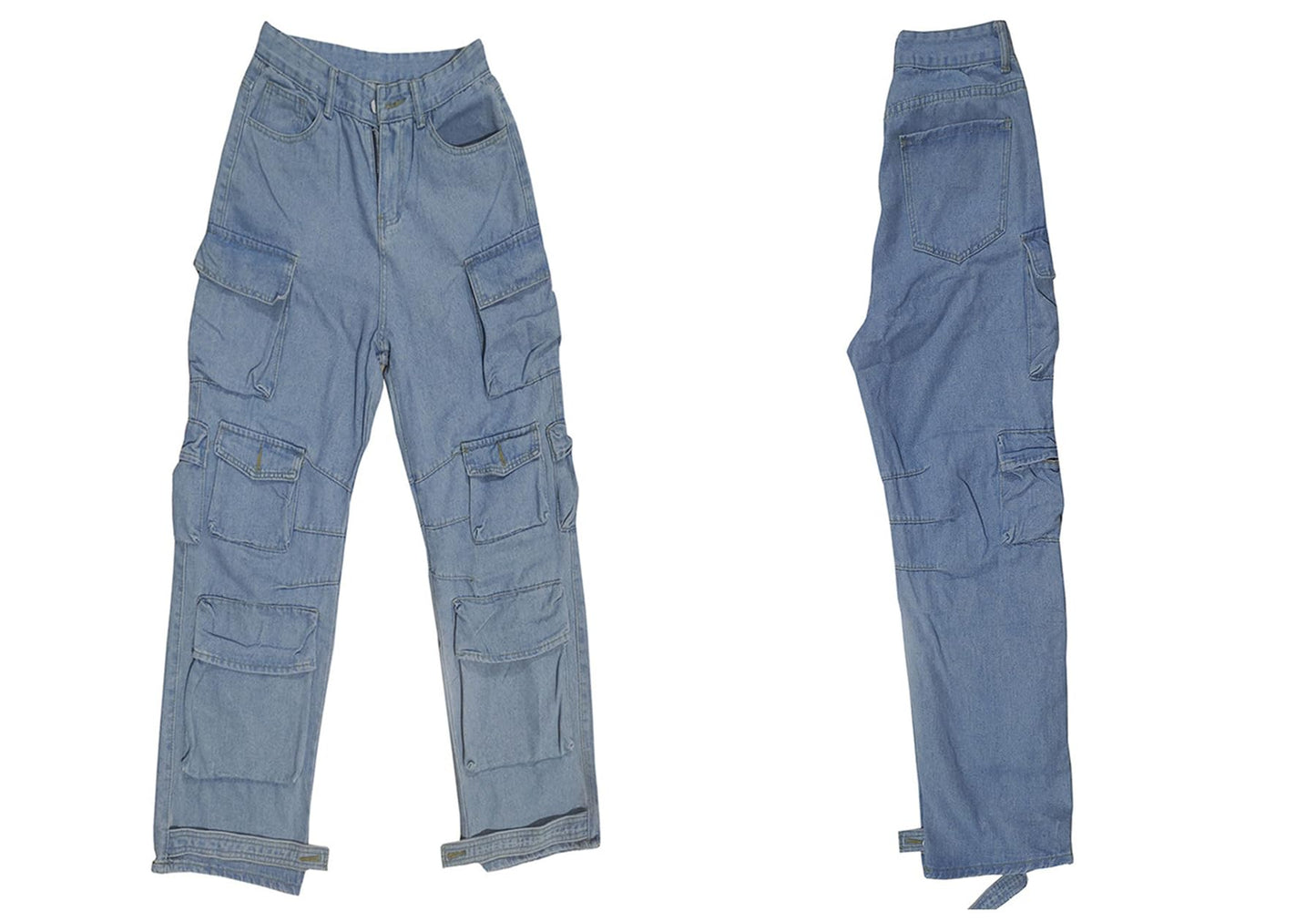 LKOUS Women's Y2K Baggy Straight Wide Leg Cargo Jeans, Streetwear High Waisted Denim Pant Grey