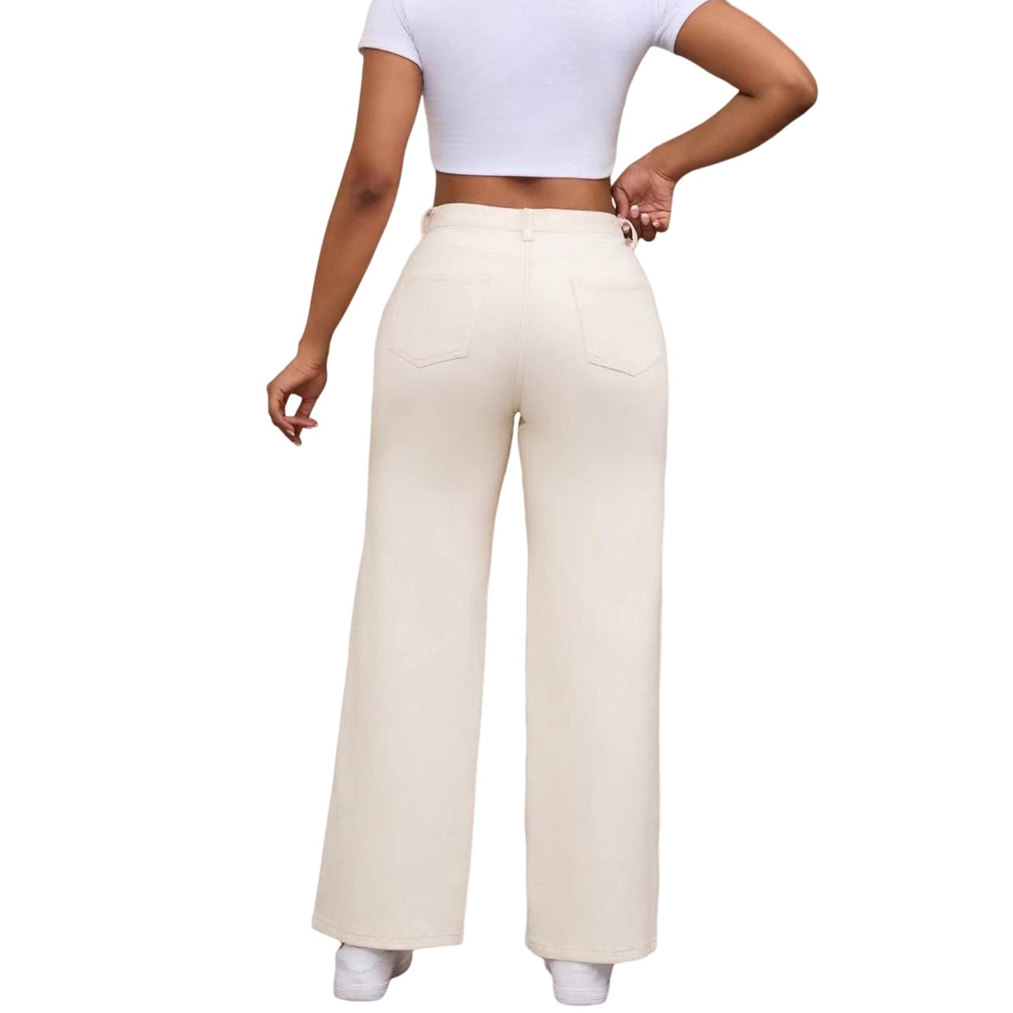 THUNDER STAR Womens High Waisted Wide Leg Jeans Stretchy Distressed Denim Pants Light Blue XXL