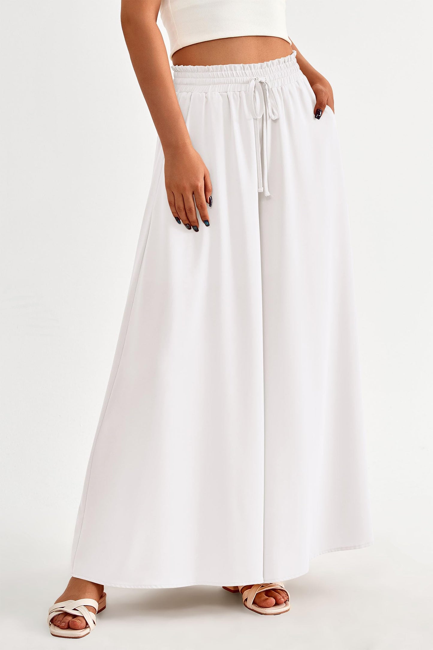 PRETTYGARDEN Women's 2025 Summer Wide Leg Palazzo Pants High Waisted Flowy Pockets Trendy Casual Lounge Boho Beach Trousers (Print Black,Small)