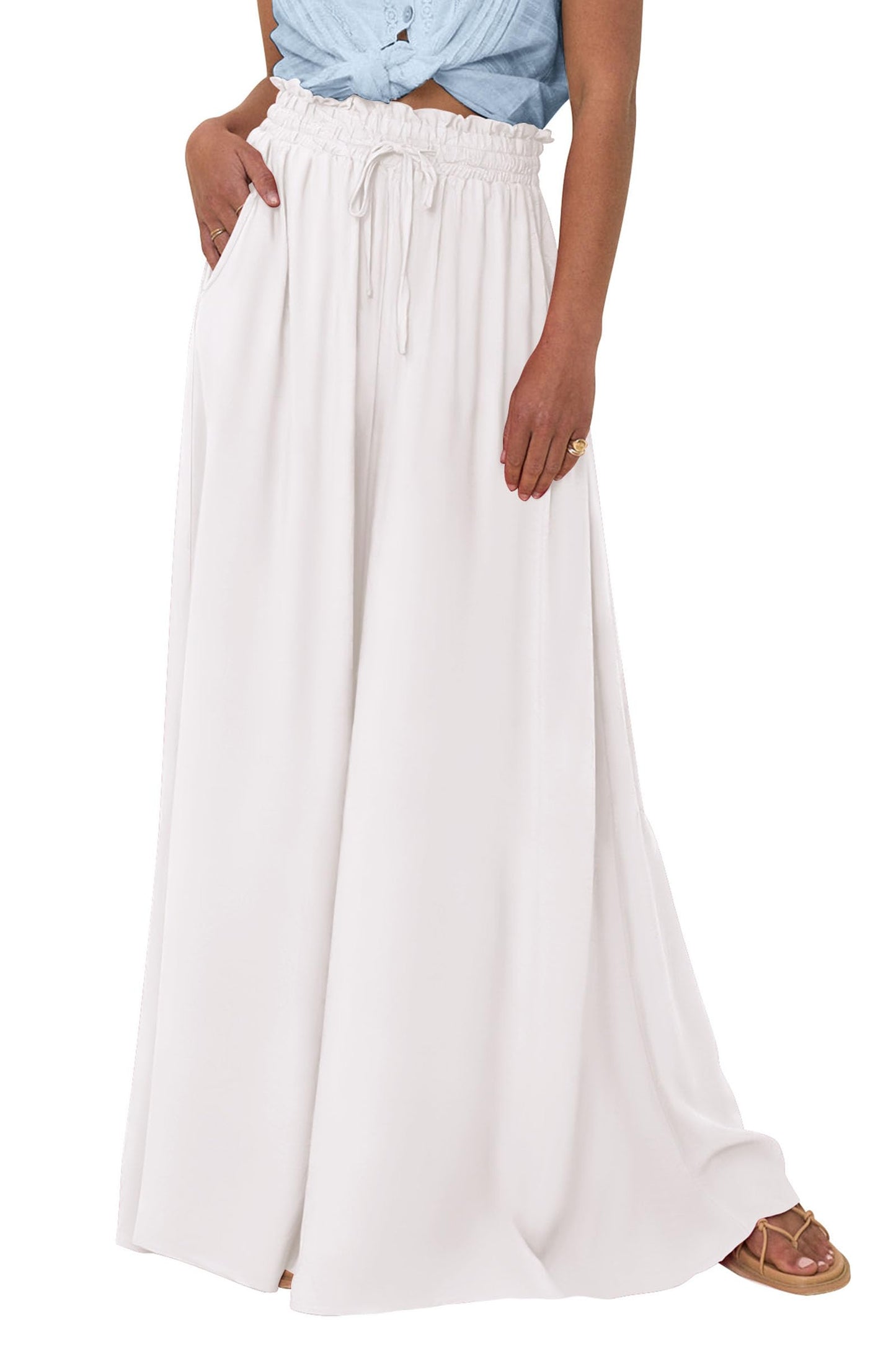 PRETTYGARDEN Women's 2025 Summer Wide Leg Palazzo Pants High Waisted Flowy Pockets Trendy Casual Lounge Boho Beach Trousers (Print Black,Small)