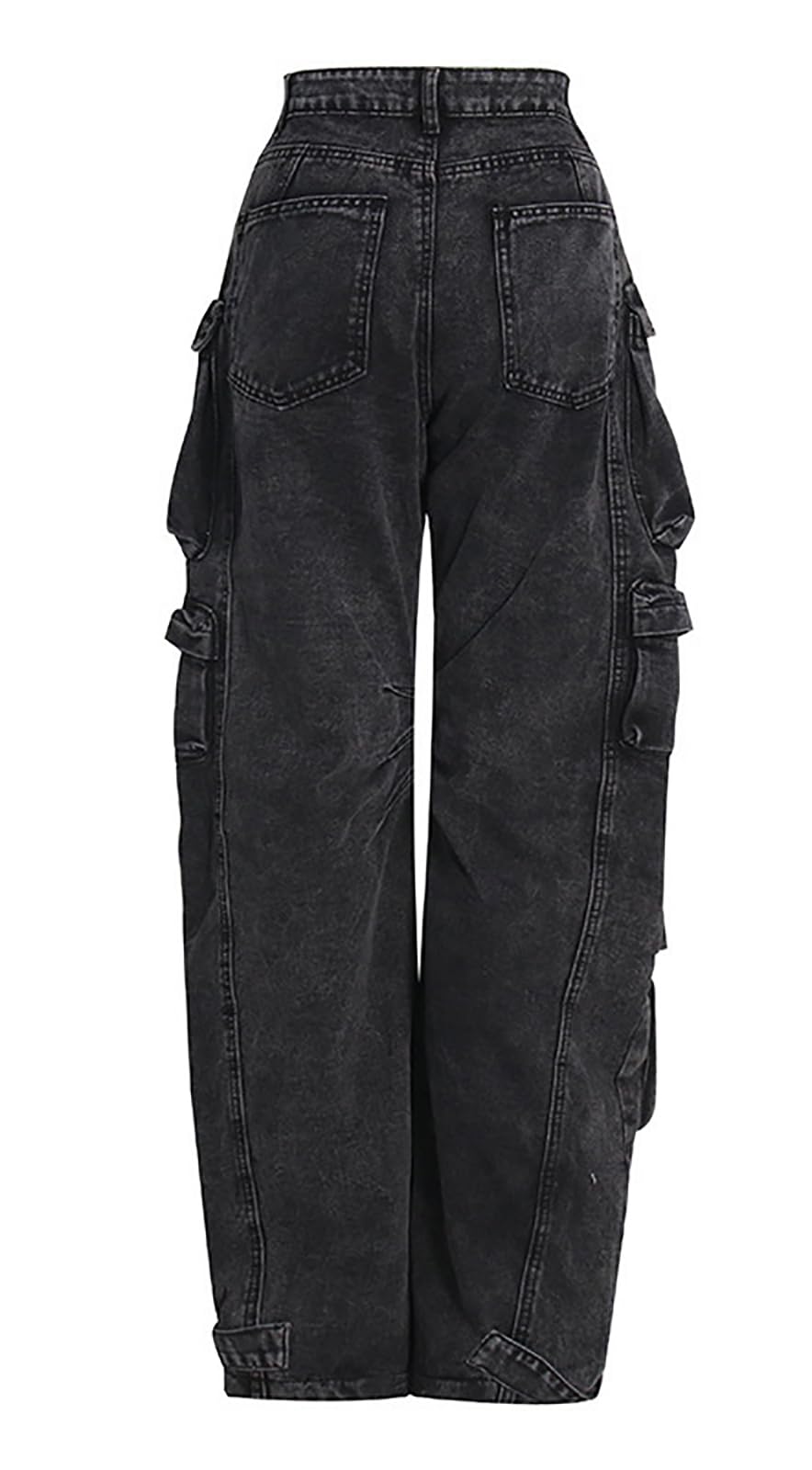 LKOUS Women's Y2K Baggy Straight Wide Leg Cargo Jeans, Streetwear High Waisted Denim Pant Grey