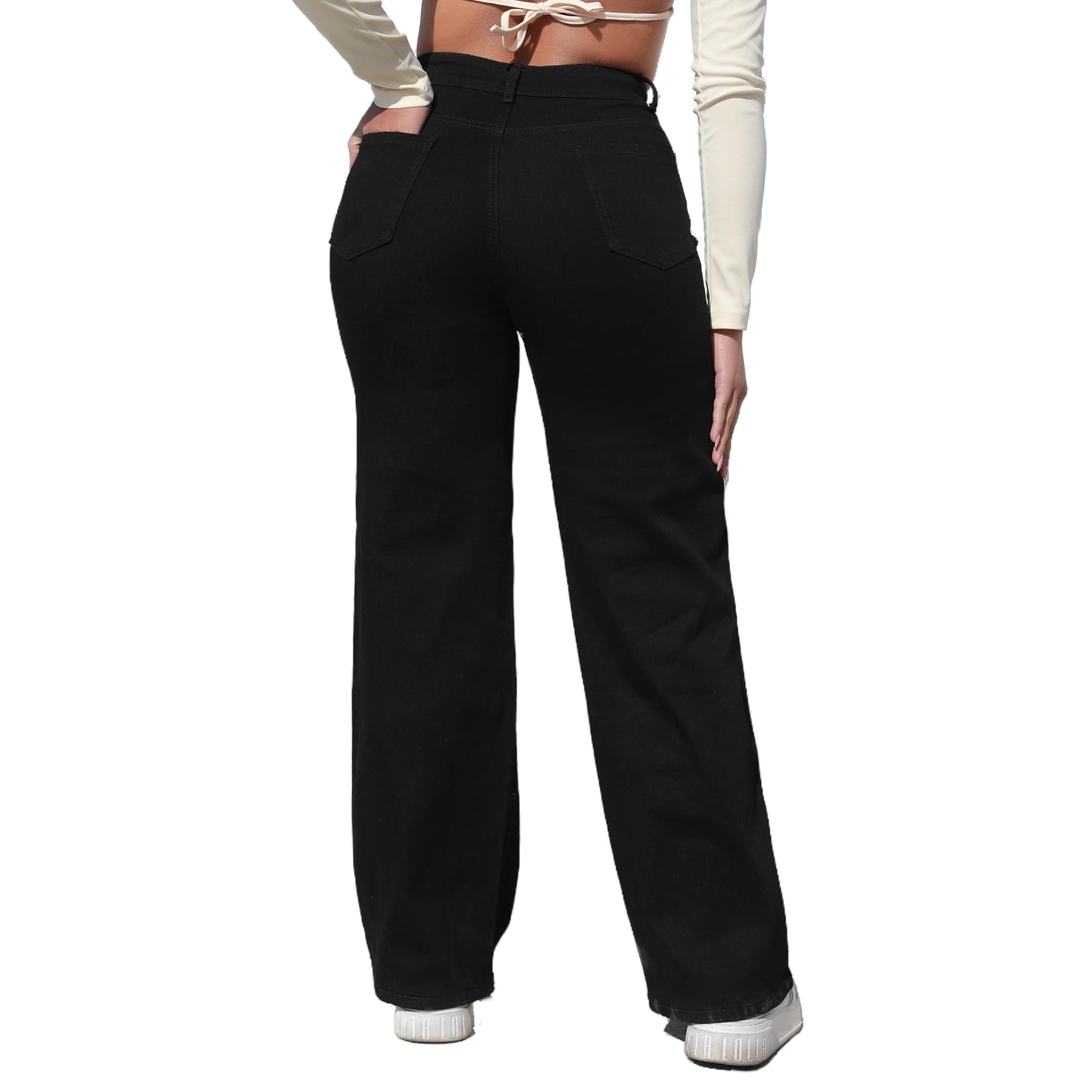 THUNDER STAR Womens High Waisted Wide Leg Jeans Stretchy Distressed Denim Pants Light Blue XXL