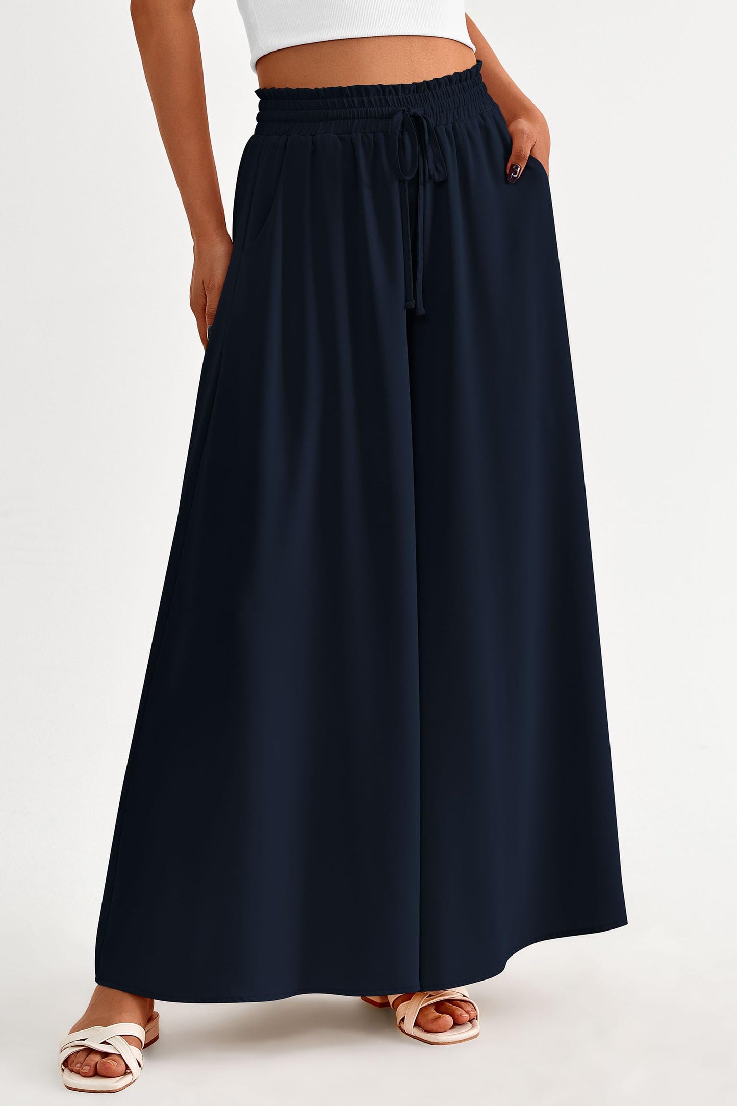 PRETTYGARDEN Women's 2025 Summer Wide Leg Palazzo Pants High Waisted Flowy Pockets Trendy Casual Lounge Boho Beach Trousers (Print Black,Small)
