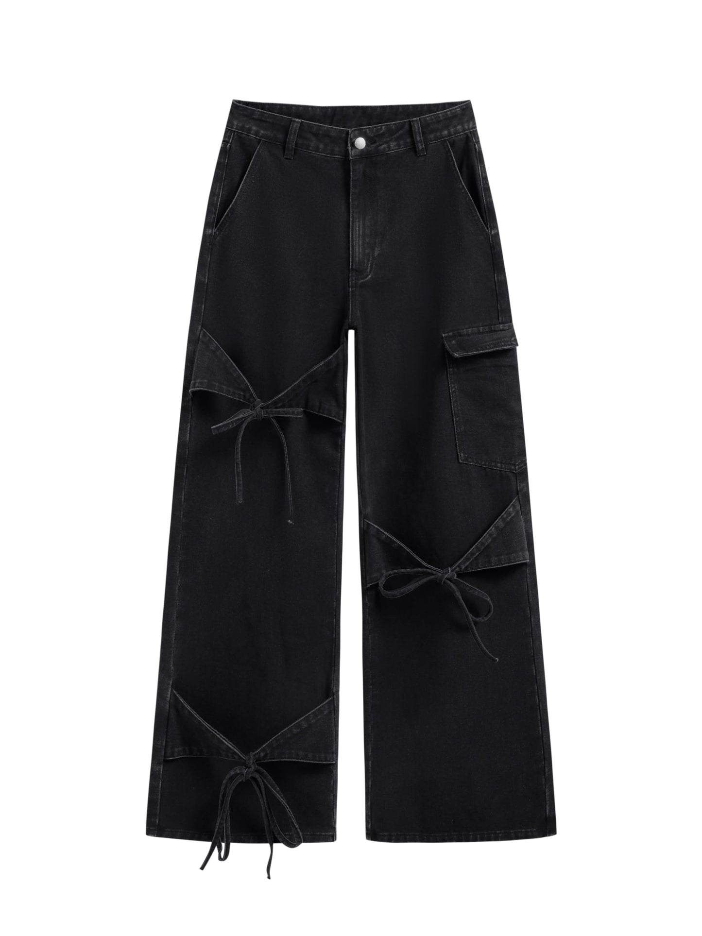 CIDER Baggy Jeans for Women Low Waisted Wide Straight Leg Bow Jeans Denim Pants Beige