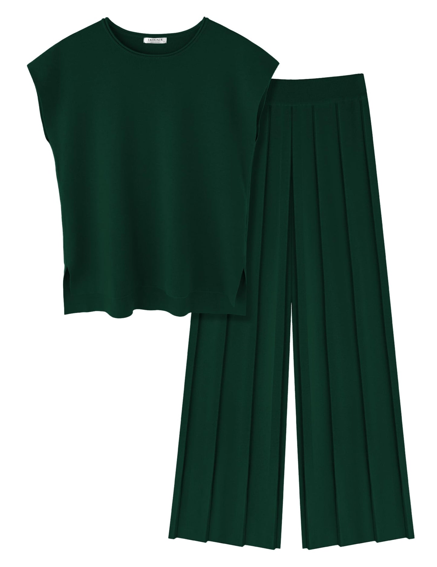 Ekouaer Lounge Sets for Women Two Piece Outfits Knit Cap Sleeve Tops Wide Leg Pleated Pants Casual Dressy Sweater Sets Beige